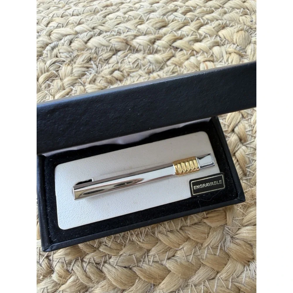 Yves Saint Laurent Tie Clip Bar Engravable Silver Gold New Mens Suit Wedding